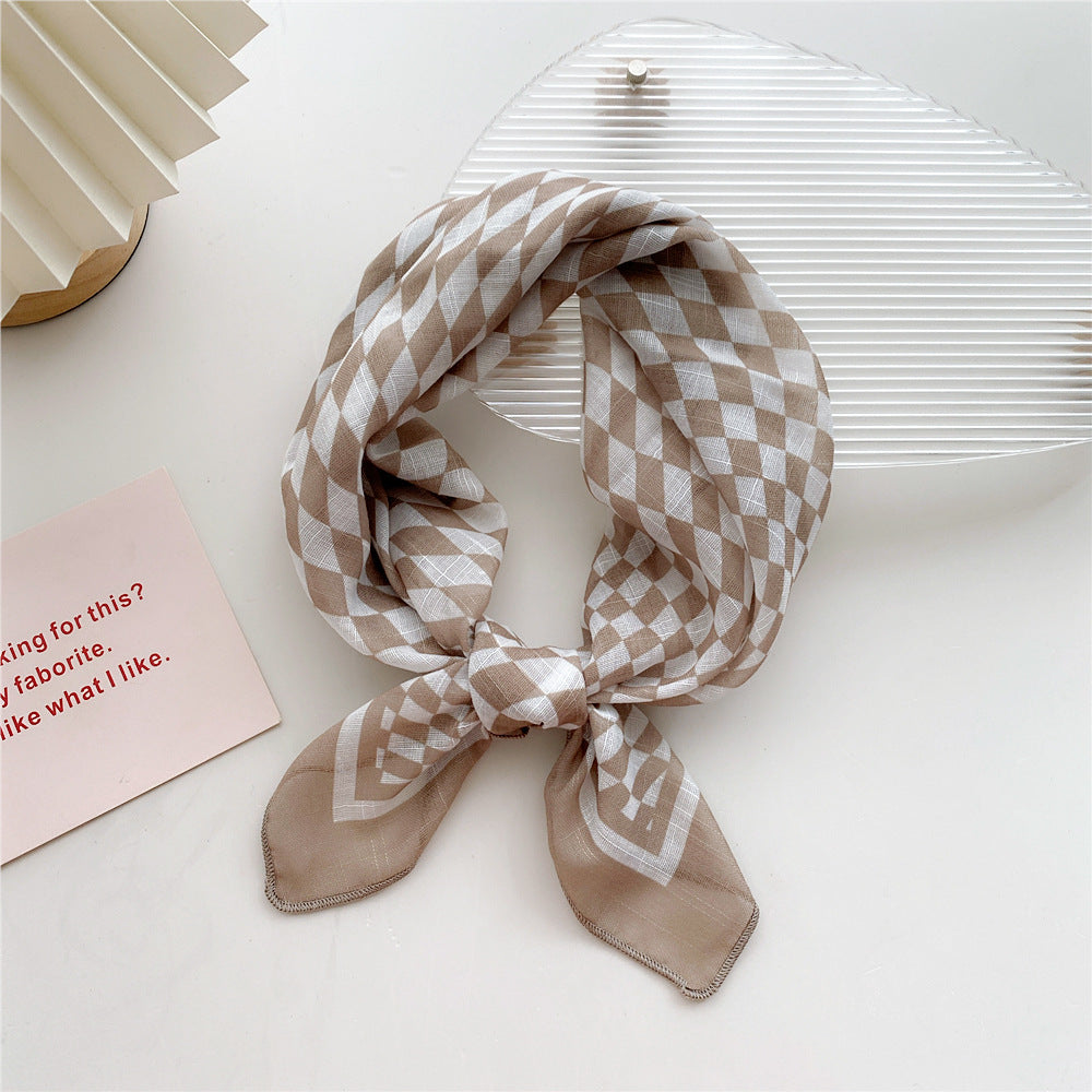 Women's Cotton Linen Small Square Towel Autumn Summer Bandana Headband Scarfs