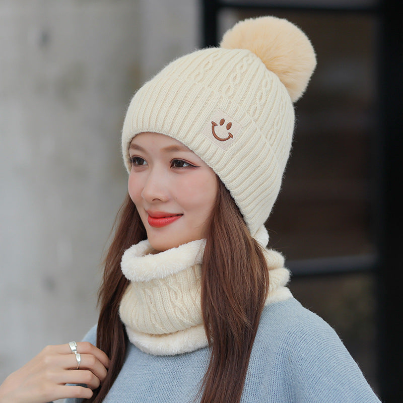 Women's Cute Thick Fleece Warm Embroidery Smiley Hats & Caps