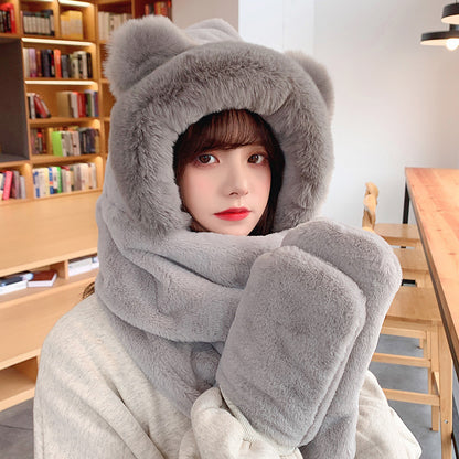 Women's Plush Bear Hat Integrated Winter Cartoon Kids' Headwear