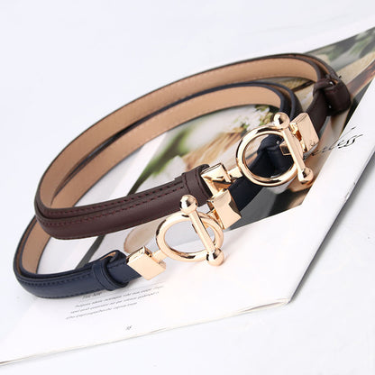 Women's Dark Leather Decoration Fashion Simple Dress Belts