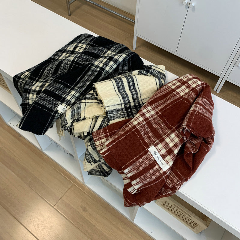 Retro Color Matching Plaid Thickened Warm Scarfs