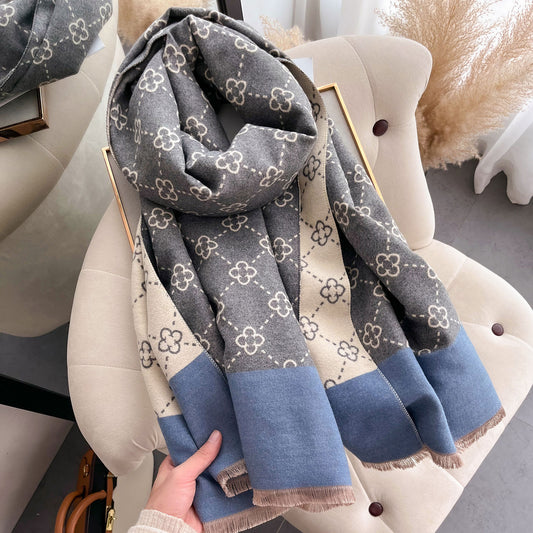 Women's Artificial Cashmere Sunflower Pattern Warm Thickened Scarfs