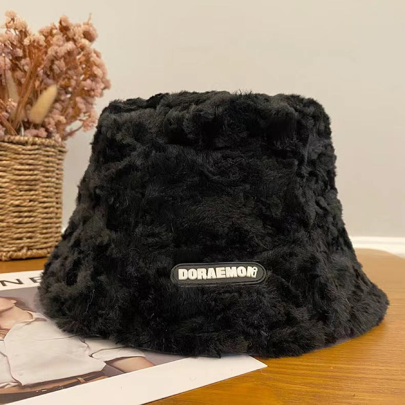 Women's Furry Bucket Hat Fleece-lined Warm Korean Hats & Caps