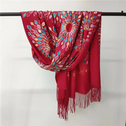 Women's Embroidered Ethnic Style Shawl Warm Tassel Scarfs