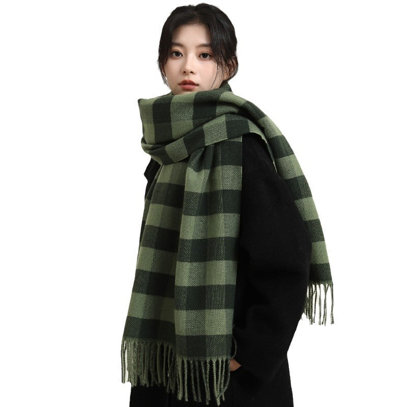 Women's High-grade Warm Green Plaid Shawl Scarfs