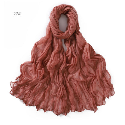 Women's Pure Color Voile Twist Wrinkle Cotton Linen Scarfs