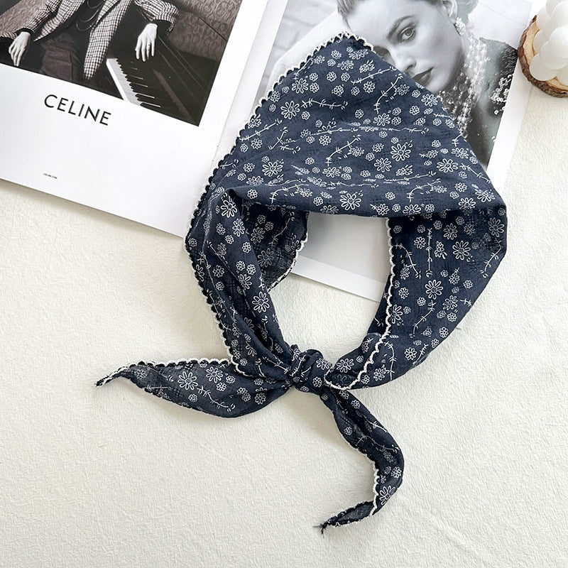 Women's Style Artistic Floral Print Small Silk Scarfs