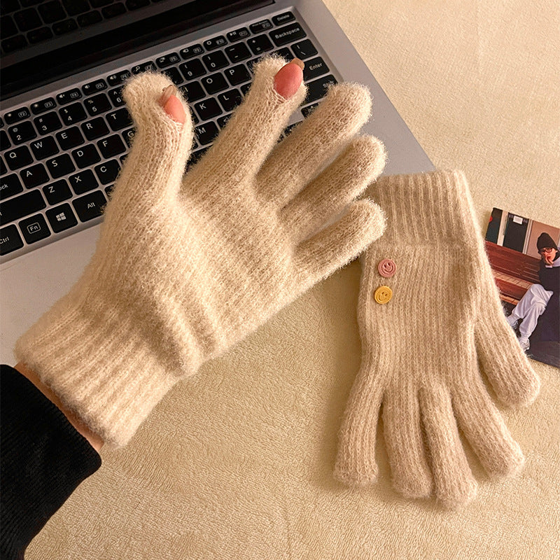 Women's Wool Knitted Touch Screen Five-finger Finger Gloves