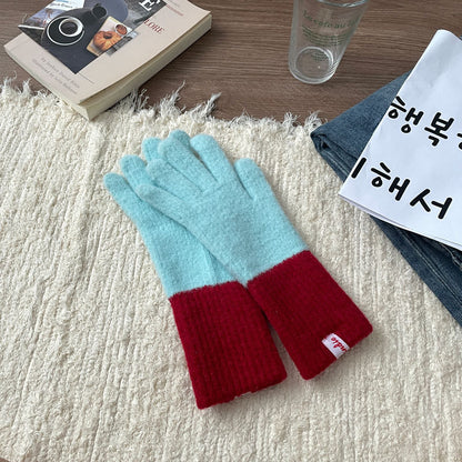 Green Color Blocking Series Knitted Korean Gloves