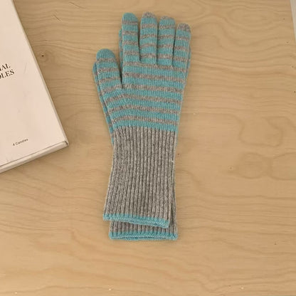 Wool Striped Knitted Finger Touch Screen Gloves