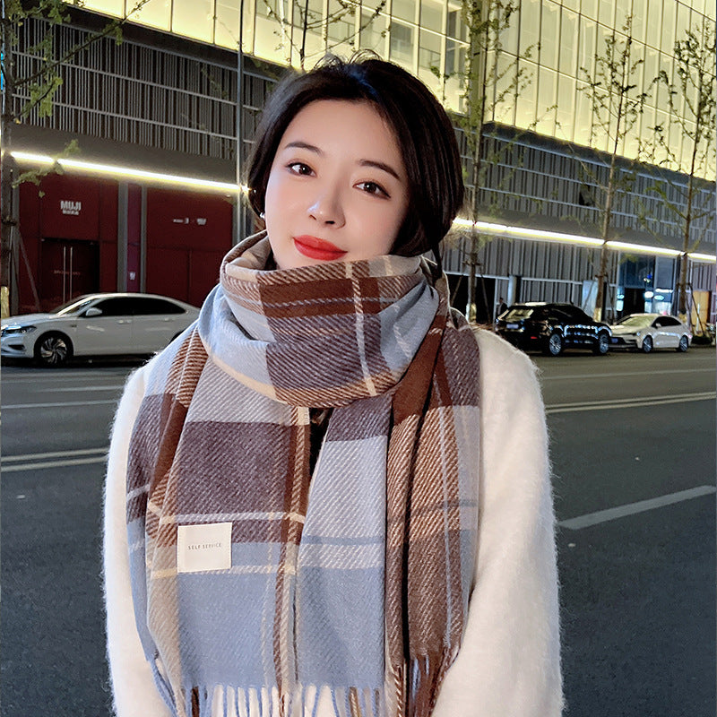 Women's Winter Thick Warm Cashmere Plaid Shawl Scarfs