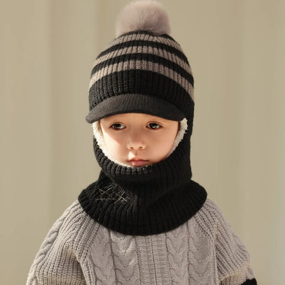 Children's Integrated Boys Fleece Lined Padded Warm Keeping Woolen Kids' Headwear