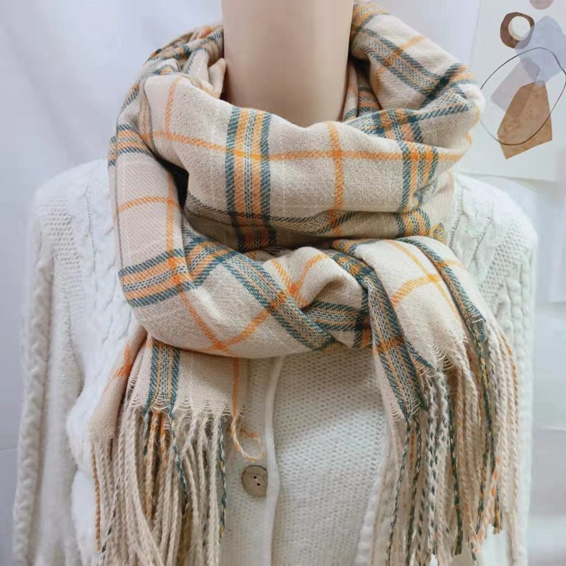 Winter Plaid Cashmere Warm Tassel Shawl Scarfs