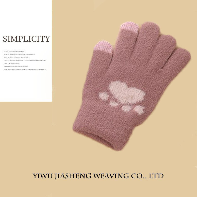 Women's Paw Knitted Cute Fleece-lined Thickened Touch Gloves