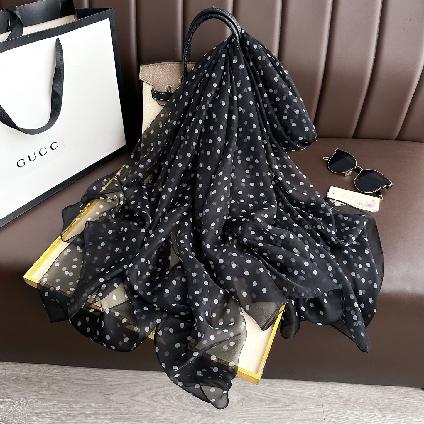 Women's Polka Dot Printed Long Wear Silk Scarfs