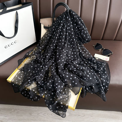 Women's Polka Dot Printed Long Wear Silk Scarfs