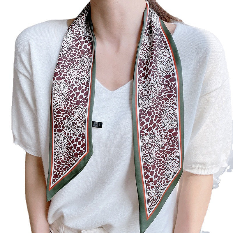 Women's Oblique Angle Small Silk Decorative Fine Narrow Neckerchief Ribbon Scarfs