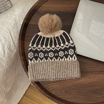 Children's Woolen Earflaps Warm Hat Cute Fur Ball Kids' Headwear