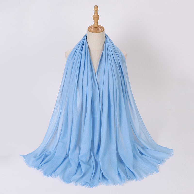 Pure Color Tassel Cotton Linen Hui Gauze Scarfs