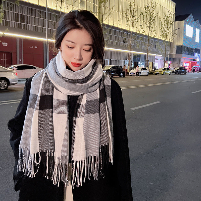 Women's High-grade Plaid Shawl Autumn Versatile Fashion Double-sided Scarfs