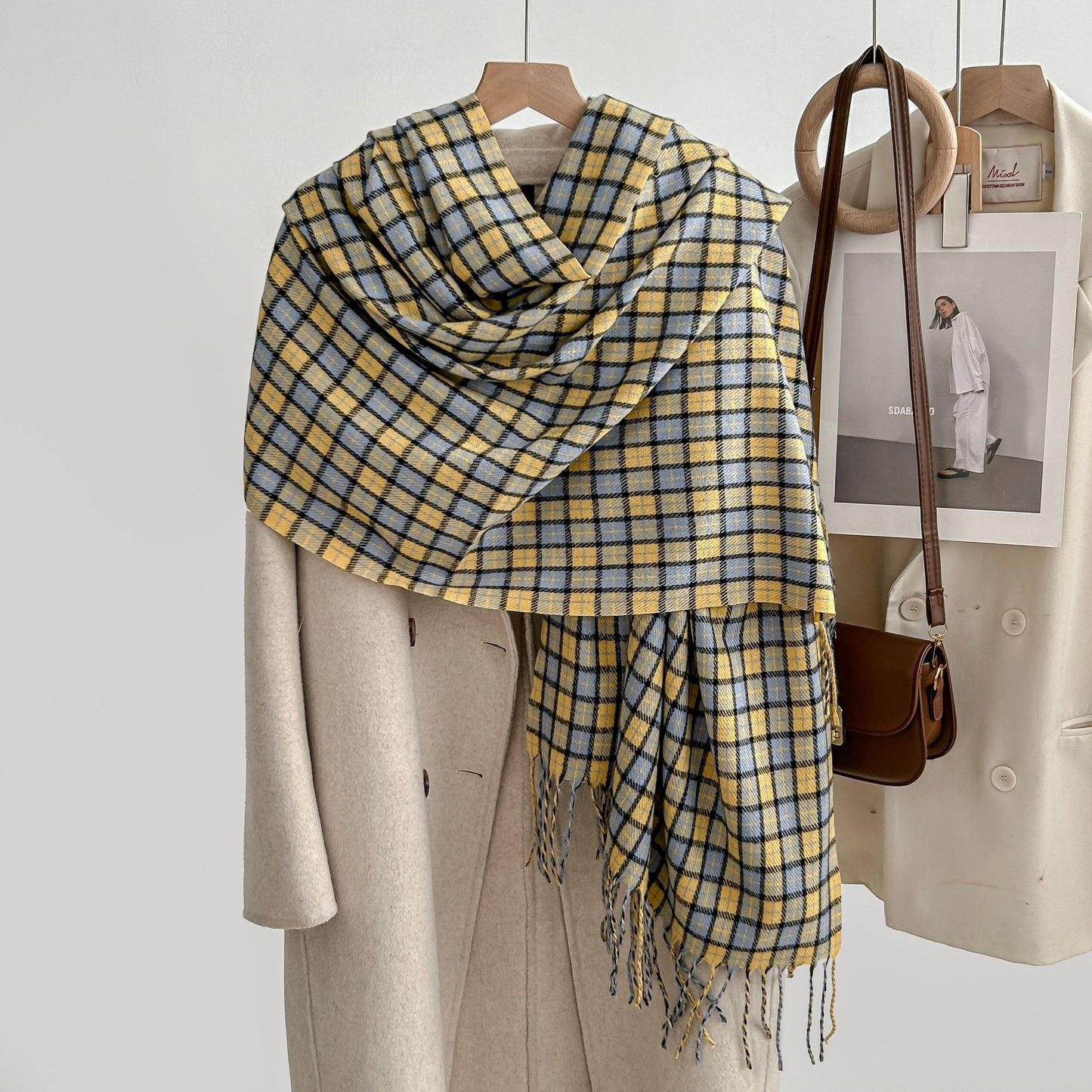 Winter Plaid Cashmere Warm Tassel Shawl Scarfs