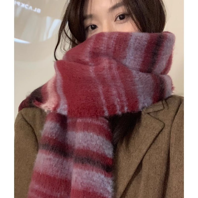 Women's Blue Striped High-grade Versatile Soft Glutinous Scarfs