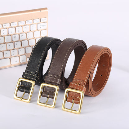 Women's & Men's Retro Cowhide Style Simple Korean Square Belts