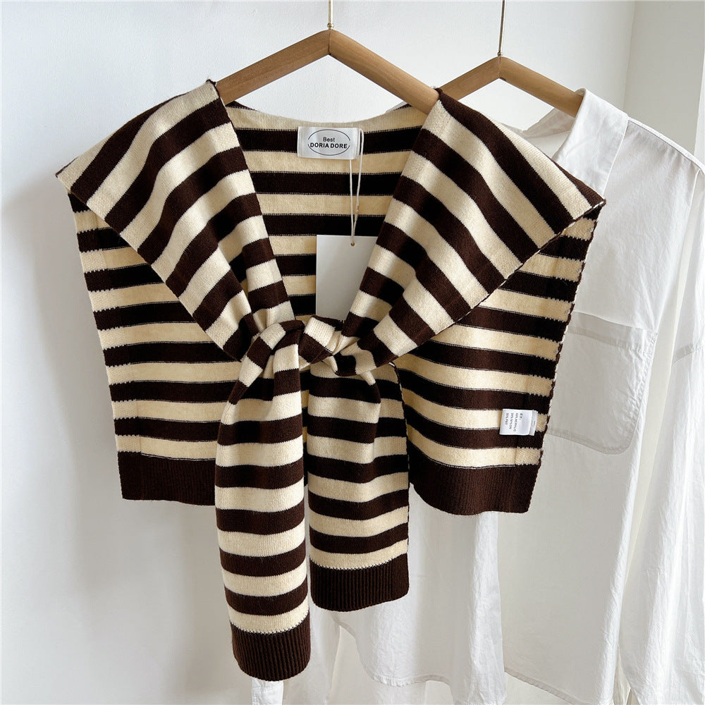 Women's Striped Two-color Shawl Shoulder Outer Shirt Summer Knotted Knitted Scarfs