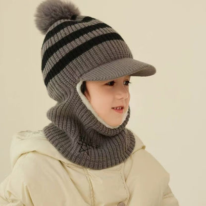 Children's Hat Fleece-lined Warm One-piece Boys Woolen Kids' Headwear