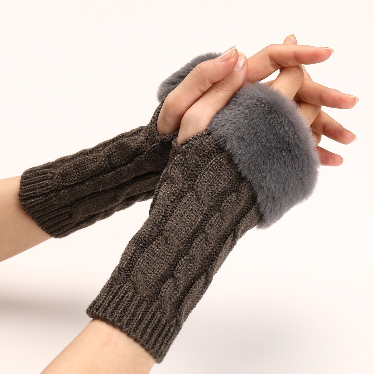 Women's Turn-over Short Furry Knitted Arm Sleeve Gloves