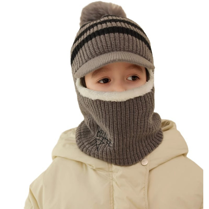 Children's Integrated Boys Fleece Lined Padded Warm Keeping Woolen Kids' Headwear