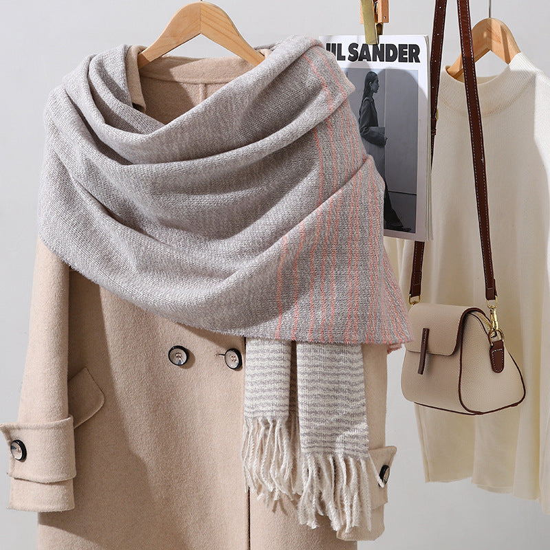 Women's Luxury Fashion Elegant Warm Vintage Stripe High-grade Scarfs