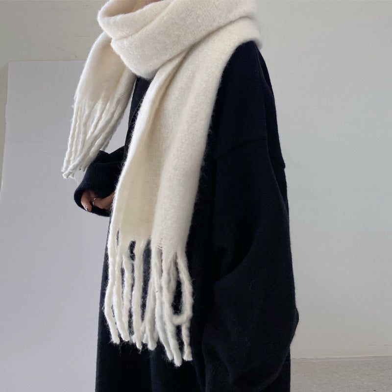 Women's Solid Color Mohair High-grade Winter Korean Warm Scarfs