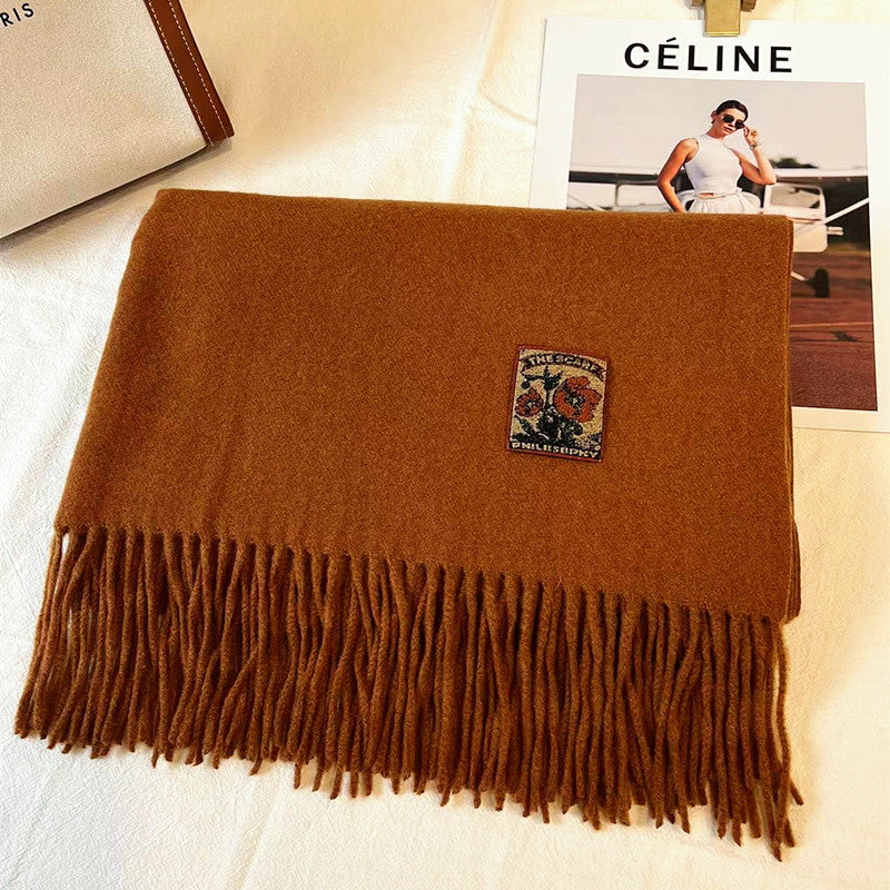 Women's Solid Color Winter Thickened High-grade Wool Scarfs