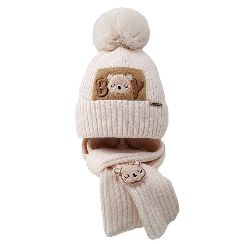 Children's Hat Two-piece Set Fleece-lined Thickened Knitting Kids' Headwear