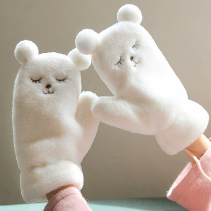 Winter Fleece-lined Cute Korean Style Cartoon Extra Thick Gloves