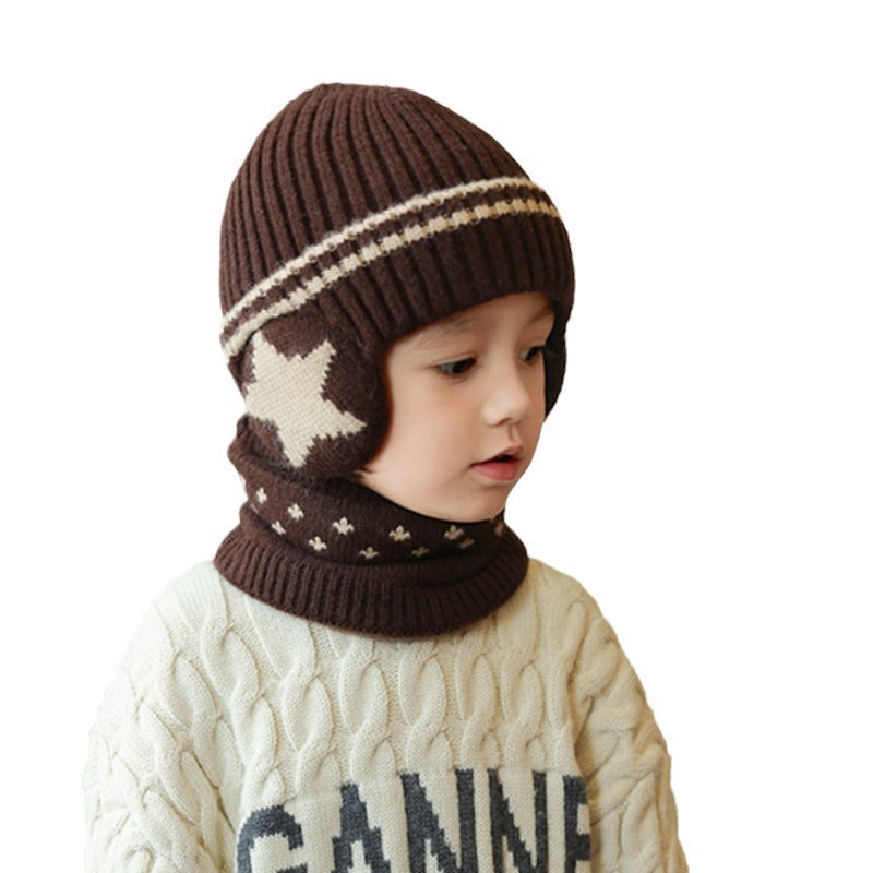 Children's Earflaps Warm Two-piece Set Fleece-lined Woolen Kids' Headwear