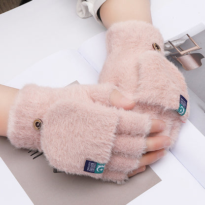 Female Winter Warm Exposed Finger Flip Gloves