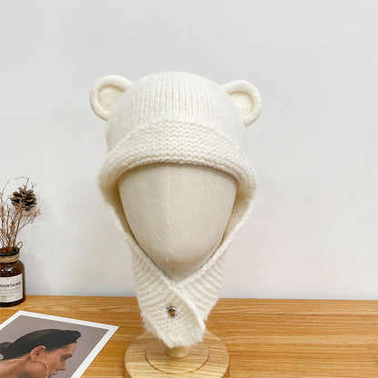 Women's Knitted Woolen Face Slimming Solid Color Hats & Caps