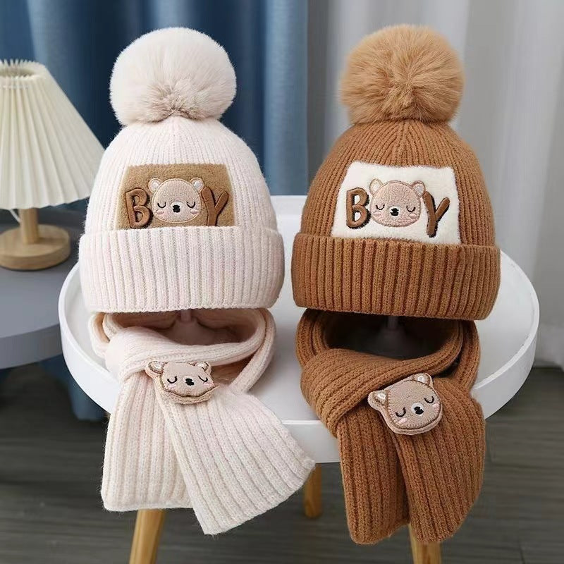 Children's Winter Hat Fleece-lined Thickened Two-piece Suit Kids' Headwear