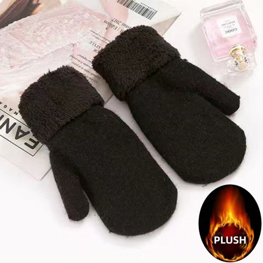 Women's Thick Angora Wool Warm Fashion Double Solid Gloves