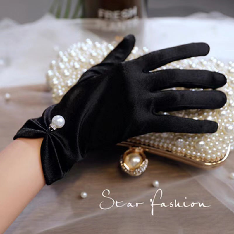 Pearl Satin Wedding Etiquette Perform Dance Gloves