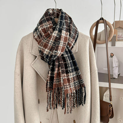 Winter Plaid Cashmere Warm Tassel Shawl Scarfs