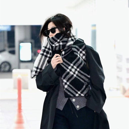 Women's Black White Plaid High-grade Wool Korean Scarfs