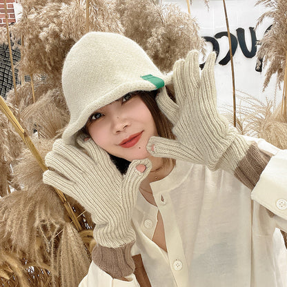 Winter Knitted Couple Warm Finger Contrast Gloves