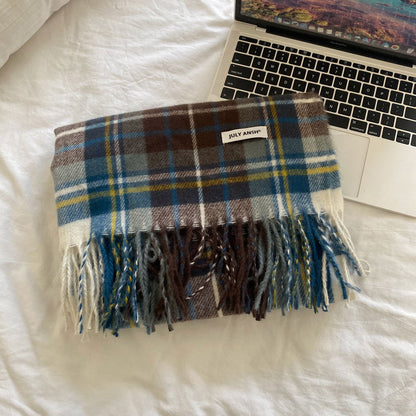 Plaid Female Winter Personality High Sense Warm Scarfs