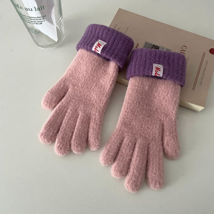 Dopamine Contrast Color Warm Cycling Female Knitted Gloves