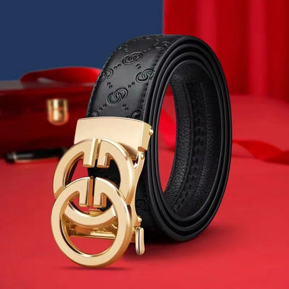 Men's High-grade Alloy Automatic Buckle Cowhide Embossed Simple Belts