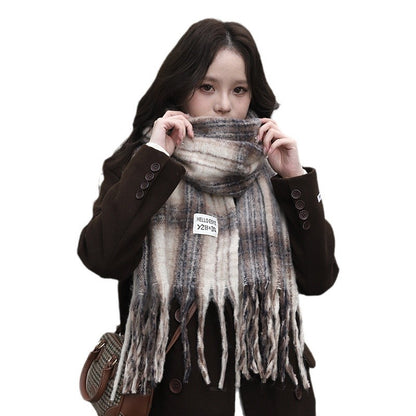 Women's Fur Plaid Korean Style Couple Shawl Scarfs