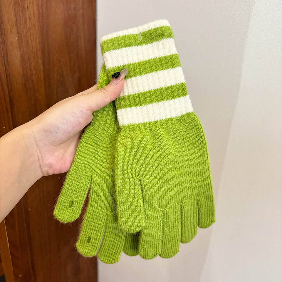 Women's Personalized Fashionable Knitted Warm Winter Extended Striped Open Touch Gloves